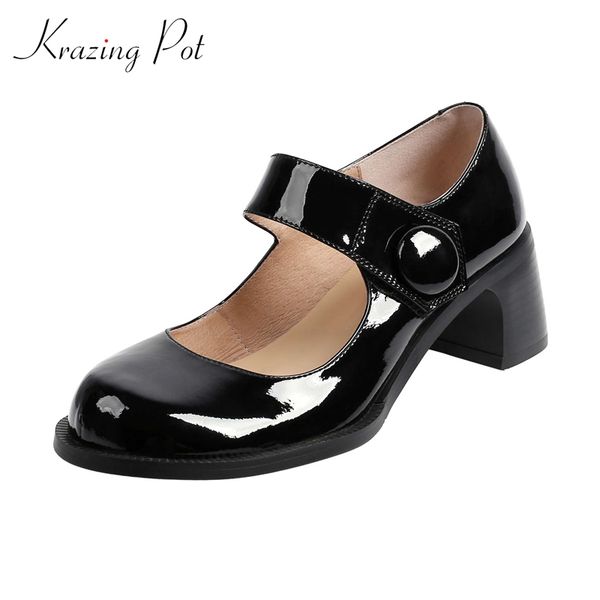 krazing pot large size cow patent leather design fashion round toe thick high heel hook loop vintage dance party women pumps l18, Black
krazing pot large size cow patent leather design fashion round toe thick high heel hook loop vintage dance party women pumps l18, Black