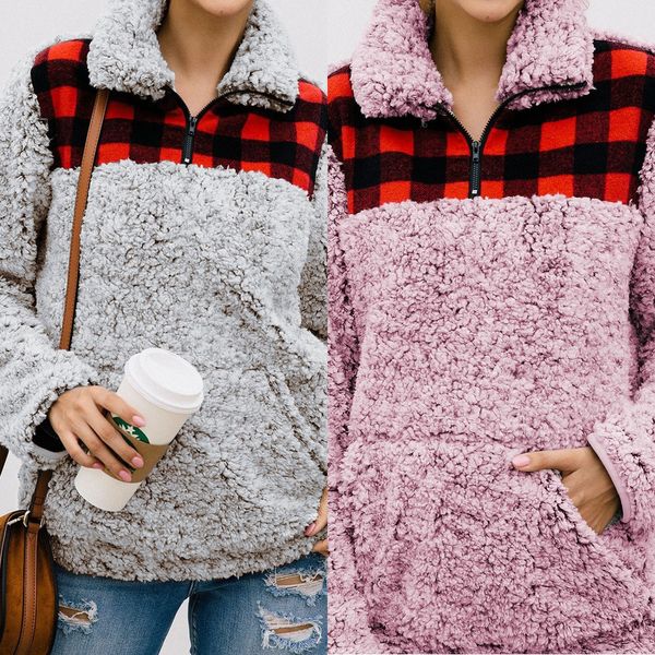 2019 autumn and winter fashion plaid pocket sweater long sleeve women's sweater 800125, Black
2019 autumn and winter fashion plaid pocket sweater long sleeve women's sweater 800125, Black