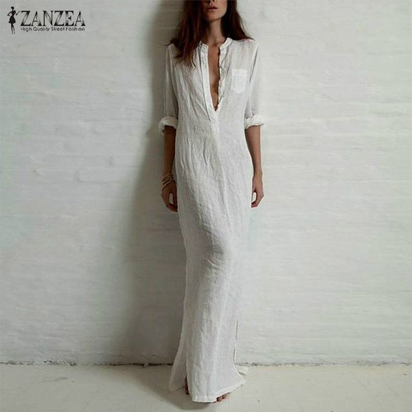 summer v neck split retro dress women robe long maxi dress zanzea 2020 ladies bohemian beach femme party vestidos plus size, Black;gray 
summer v neck split retro dress women robe long maxi dress zanzea 2020 ladies bohemian beach femme party vestidos plus size, Black;gray