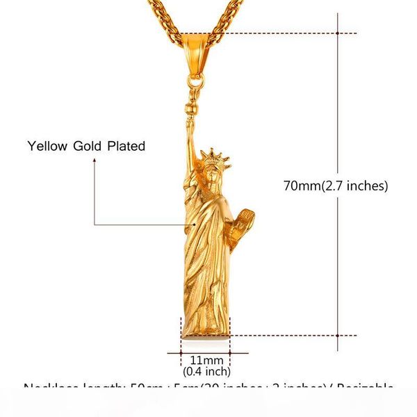 the statue of liberty pendant necklace for women men stainless steel chain 18k real gold plated fashion jewelry, Silver 
the statue of liberty pendant necklace for women men stainless steel chain 18k real gold plated fashion jewelry, Silver