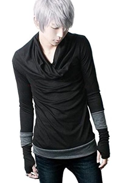 abetteric men's gothic punk long sleeve shawl collarcotton sweater, White;black
abetteric men's gothic punk long sleeve shawl collarcotton sweater, White;black