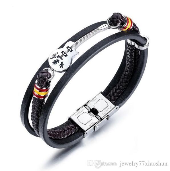 fashion men's guitar bracelet black triple woven leather bracelets music teacher or music lover gifts jewelry, White
fashion men's guitar bracelet black triple woven leather bracelets music teacher or music lover gifts jewelry, White