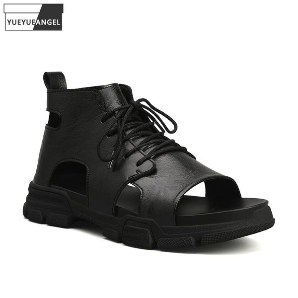 mens beach open toe leather sandal classic 2020 summer outside high shoes fashion thick bottom leisure lace up roman sandals, Black 
mens beach open toe leather sandal classic 2020 summer outside high shoes fashion thick bottom leisure lace up roman sandals, Black