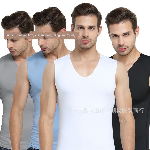 men' ice silk seamless waistcoat wide shoulder smooth vest vest v-neck thin base sports breathable undershirt, White;black
men' ice silk seamless waistcoat wide shoulder smooth vest vest v-neck thin base sports breathable undershirt, White;black