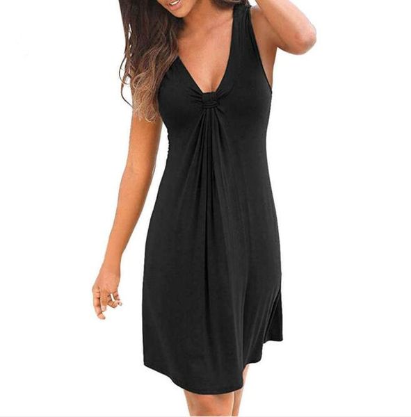 new summer deep v-neck sleeveless neckline knotted beach dress, White;black
new summer deep v-neck sleeveless neckline knotted beach dress, White;black