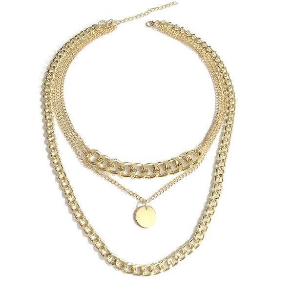 three layer necklace chunky chain choker disc lock pendant metal plate chain silver gold color plated women party gift
three layer necklace chunky chain choker disc lock pendant metal plate chain silver gold color plated women party gift