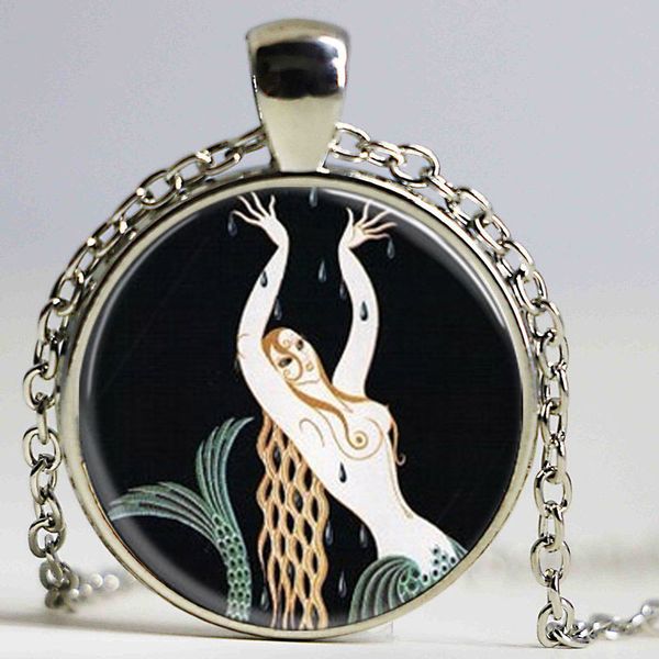 art deco mermaid necklace sea nymph nautical mythology fantasy necklace, Silver
art deco mermaid necklace sea nymph nautical mythology fantasy necklace, Silver