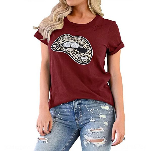 2020 ripped coat t-shirt women's leopard print lip printed round neck short sleeve t-shirt, White
2020 ripped coat t-shirt women's leopard print lip printed round neck short sleeve t-shirt, White