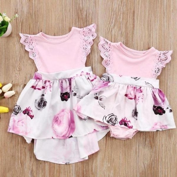 family matching outfits 0-6y sisters ruffled lace short sleeve little sister and big romper dress, Blue
family matching outfits 0-6y sisters ruffled lace short sleeve little sister and big romper dress, Blue
