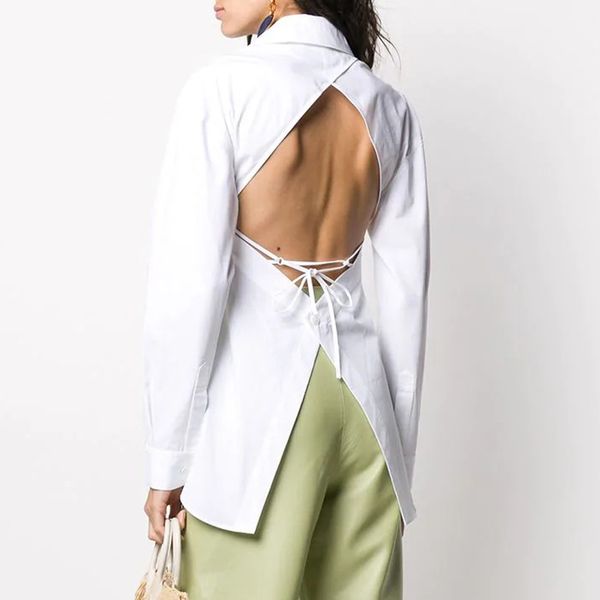 7.6 2020 summer women's new chic cropped hollow out backless lace-up solid color design cotton long sleeve white blouse
7.6 2020 summer women's new chic cropped hollow out backless lace-up solid color design cotton long sleeve white blouse
