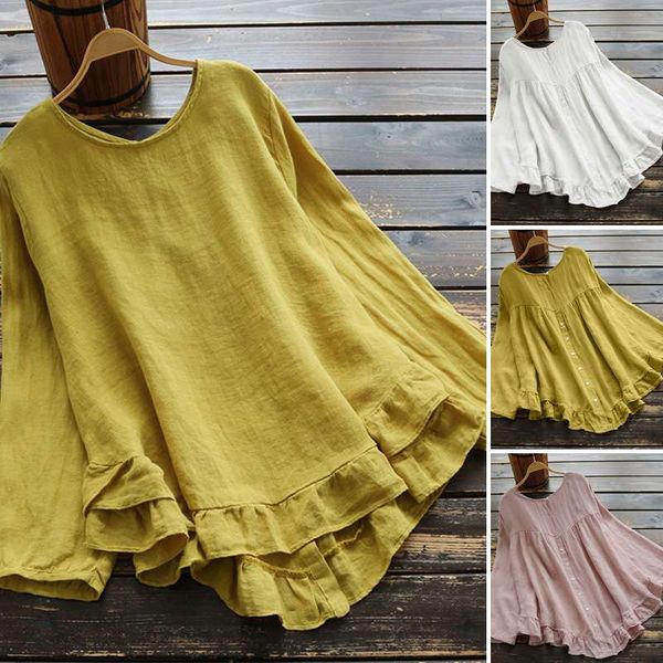 women's blouses & shirts plus size tunic women ruffle blouse 2021 zanzea elegant irregular casual cotton long sleeve female o neck blus, White
women's blouses & shirts plus size tunic women ruffle blouse 2021 zanzea elegant irregular casual cotton long sleeve female o neck blus, White