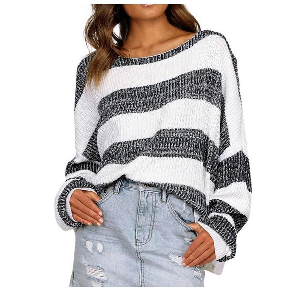 fashion stitching sweater women loose casual striped patchwork pullovers female autumn and winter, White;black
fashion stitching sweater women loose casual striped patchwork pullovers female autumn and winter, White;black