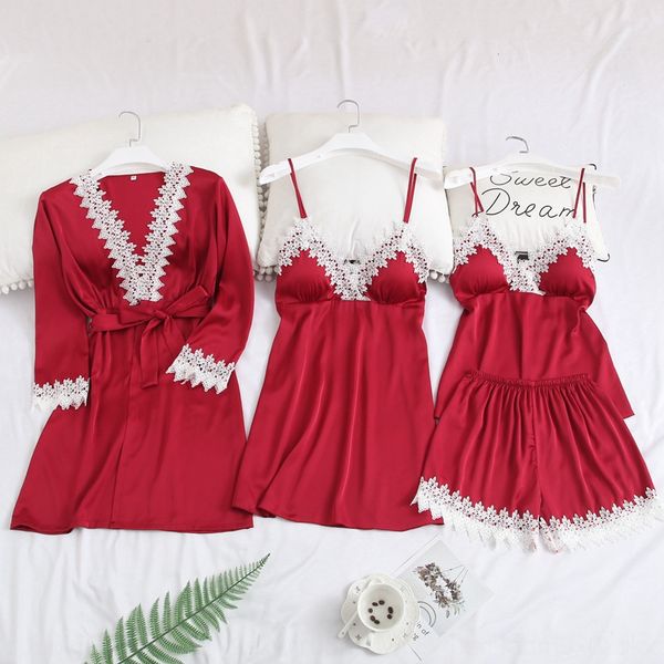 5d2lr new female summer four-piece home clothes pajamas four-piece set pajamas white lace lace korean sling nightdress with chest pad n, Blue;red
5d2lr new female summer four-piece home clothes pajamas four-piece set pajamas white lace lace korean sling nightdress with chest pad n, Blue;red