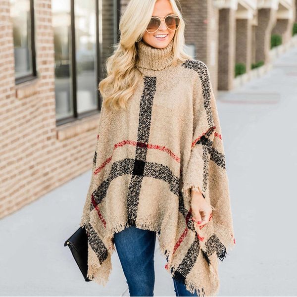 2019 women's mid-length high collar tassel cape shawl loose large size sweater shawl sweater sweater, White;black
2019 women's mid-length high collar tassel cape shawl loose large size sweater shawl sweater sweater, White;black