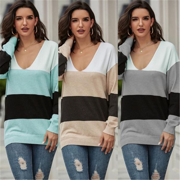 women v-neck lazy sweater fashion trend colorblock loose knitting designer autumn female casual long sleeve sweaters clothing, White;black
women v-neck lazy sweater fashion trend colorblock loose knitting designer autumn female casual long sleeve sweaters clothing, White;black
