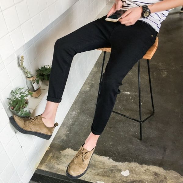 autumn gd quan zhilong same style knee jeans and jeans ripped feet black tight ripped pants, Blue
autumn gd quan zhilong same style knee jeans and jeans ripped feet black tight ripped pants, Blue