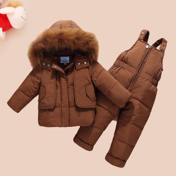 for children winter clothing sets baby girls boys clothes suits duck down warm thicken coats bib pants infant costume, White
