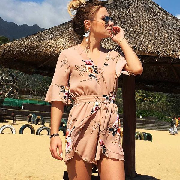 chiffon v-neck ruffle floral print short sleeve beach dress jumpsuit rompers with sashes summer seaside 1pcs overalls, White;black
chiffon v-neck ruffle floral print short sleeve beach dress jumpsuit rompers with sashes summer seaside 1pcs overalls, White;black