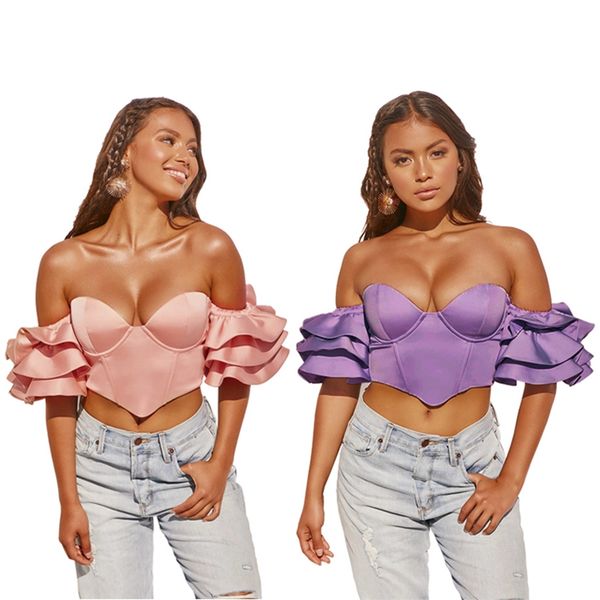satin bustier corset and women shirts blouses ruffles off shoulder backless crop, White
satin bustier corset and women shirts blouses ruffles off shoulder backless crop, White