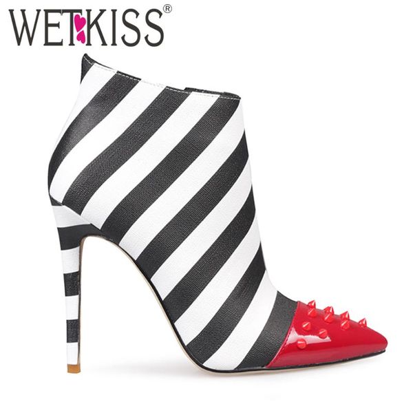 wetkiss ankle boots woman zebra print stiletto shoes thin high heels booties rivets pointed toe women shoes party fashion 2020, Black
wetkiss ankle boots woman zebra print stiletto shoes thin high heels booties rivets pointed toe women shoes party fashion 2020, Black