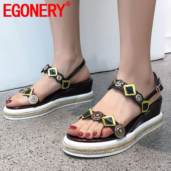 egonery summer round toe wedges sandals open toe casual date shoes 5.5 cm heel big size sandals leather comfortable woman shoes, Black 
egonery summer round toe wedges sandals open toe casual date shoes 5.5 cm heel big size sandals leather comfortable woman shoes, Black