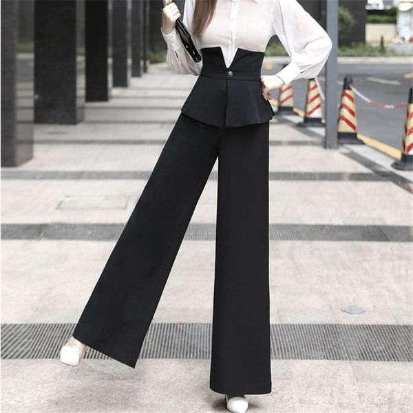 suit pants women spring autumn new design long high waist extra ruffles patchwork wide leg pants loose office lady work trousers, Black;white 
suit pants women spring autumn new design long high waist extra ruffles patchwork wide leg pants loose office lady work trousers, Black;white