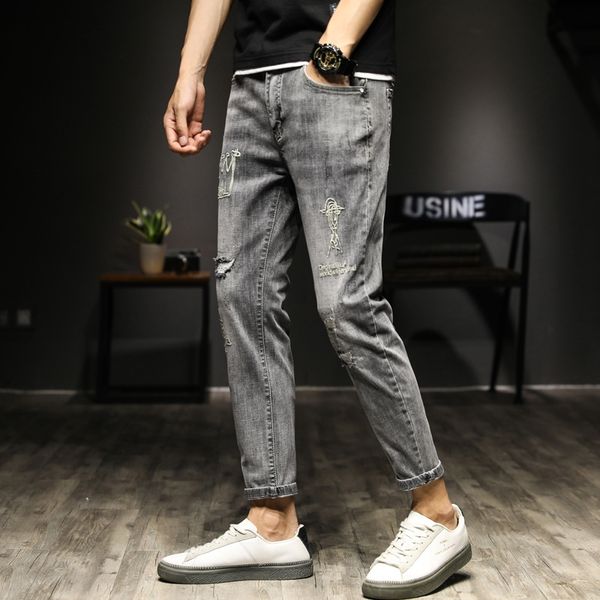 new men's stretch ripped youth fashion slim fit and embroidered jeans little harlan embroidered ankle-length pants student jeans, Blue
new men's stretch ripped youth fashion slim fit and embroidered jeans little harlan embroidered ankle-length pants student jeans, Blue