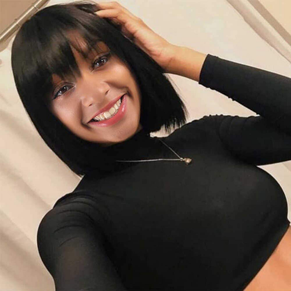 peruvian short bob lace front human hair wigs with bangs for women straight natural black wig pre plucked with baby hair, Black;brown
peruvian short bob lace front human hair wigs with bangs for women straight natural black wig pre plucked with baby hair, Black;brown