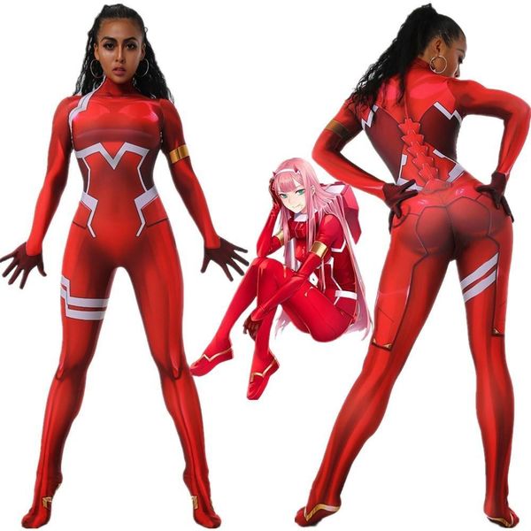 

darling in the frankxx 02 zero two bodysuit cosplay costumes 3d printed zentai suit halloween catsuit, Black;red