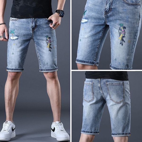 2020 men's delicate worn embroidered embroidered and five-point denim shorts elastic slim fit straight denim shorts men's fashion, Blue
2020 men's delicate worn embroidered embroidered and five-point denim shorts elastic slim fit straight denim shorts men's fashion, Blue