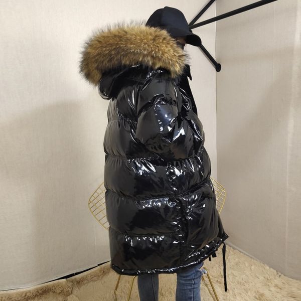 white duck down jacket women winter thicken warm natural raccoon fur collar hooded coats female bright leather parka outerwear, Black
white duck down jacket women winter thicken warm natural raccoon fur collar hooded coats female bright leather parka outerwear, Black