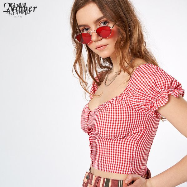 high street casual cotton plaid crop womens t shirts 2020 summer elegant office off shoulder short sleeve tees mujer, White
high street casual cotton plaid crop womens t shirts 2020 summer elegant office off shoulder short sleeve tees mujer, White