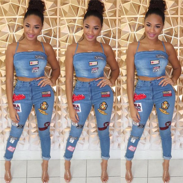 мультфильм письмо аппликации женщины костюмов denim crop top тонкий обернутый грудь zipper sexy женщины дизайнер 2pcs джинсы женские костюмы, White
мультфильм письмо аппликации женщины костюмов denim crop top тонкий обернутый грудь zipper sexy женщины дизайнер 2pcs джинсы женские костюмы, White