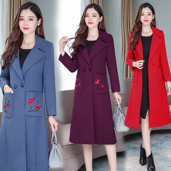 women's invierno casual wool coat fashion new cashmere outwear slim lapel double breasted simple embroidered wool overcoat z271, Black
women's invierno casual wool coat fashion new cashmere outwear slim lapel double breasted simple embroidered wool overcoat z271, Black