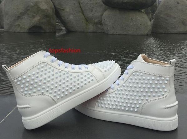 high white leather spikes casual flats red bottom shoes 2019 new for men and women party designer sneakers lovers genuine leather t18, Black;green
high white leather spikes casual flats red bottom shoes 2019 new for men and women party designer sneakers lovers genuine leather t18, Black;green