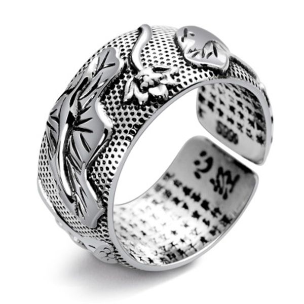999 sterling silver jewelry lotus leaf lotus carved heart sutra models open ring fine jewelry