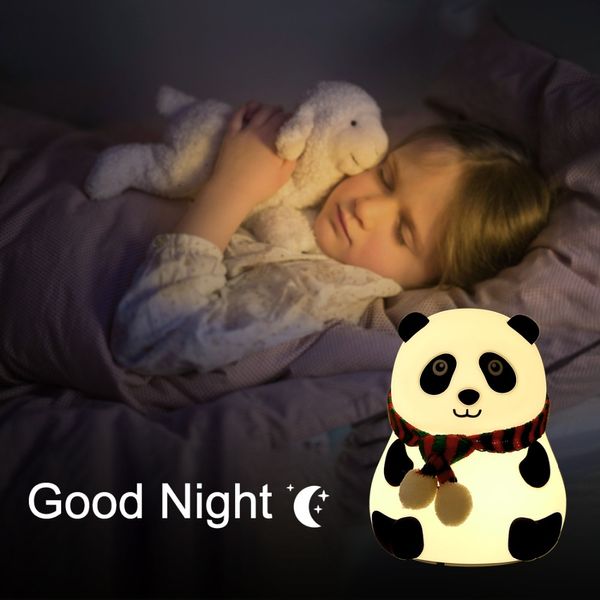 Lovely Panda Silicone Touch Sensor Led Night Light For Children Baby Kids 7 Colors Led Usb Rgb Lamp For Girl Friend
