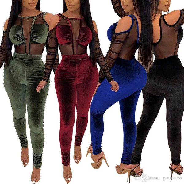 women 2 piece jumpsuits long sleeve off shoulder mesh sheer velvet patchwork bodycon playsuit backless rompers nightclub party clothing, White
women 2 piece jumpsuits long sleeve off shoulder mesh sheer velvet patchwork bodycon playsuit backless rompers nightclub party clothing, White