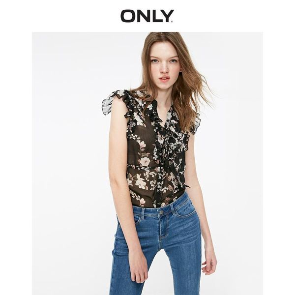 only women's ruffled v-neckline floral short-sleeved chiffon shirt | 119104501, White
only women's ruffled v-neckline floral short-sleeved chiffon shirt | 119104501, White