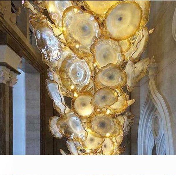 golden luxury expensive hand blown glass art lighting fixture flower murano hanging plates chandelier for l villa stars decor