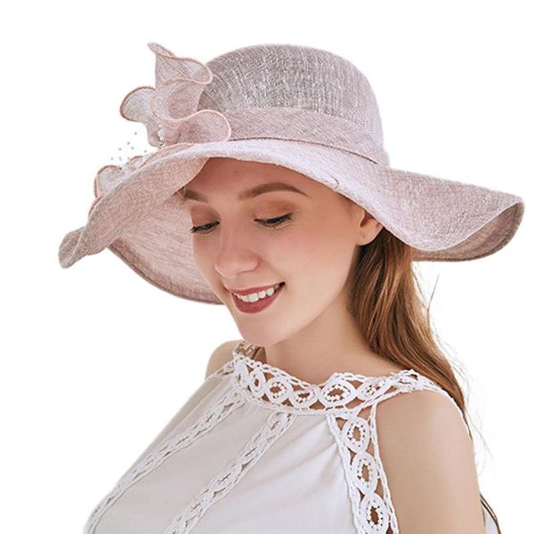 women formal dress hat adjustable wide brim mesh removable flower church wedding hat beach sun uv protection, Yellow
women formal dress hat adjustable wide brim mesh removable flower church wedding hat beach sun uv protection, Yellow