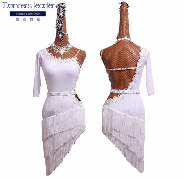 stage wear latin dance competition dress white tassel skirt lace oblique shoulder custom children's performance clothing, Black;red
stage wear latin dance competition dress white tassel skirt lace oblique shoulder custom children's performance clothing, Black;red