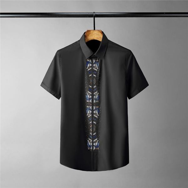 men's casual shirts men shirt luxury placket diamond short sleeve mens fashion cotton dress party man, White;black
men's casual shirts men shirt luxury placket diamond short sleeve mens fashion cotton dress party man, White;black