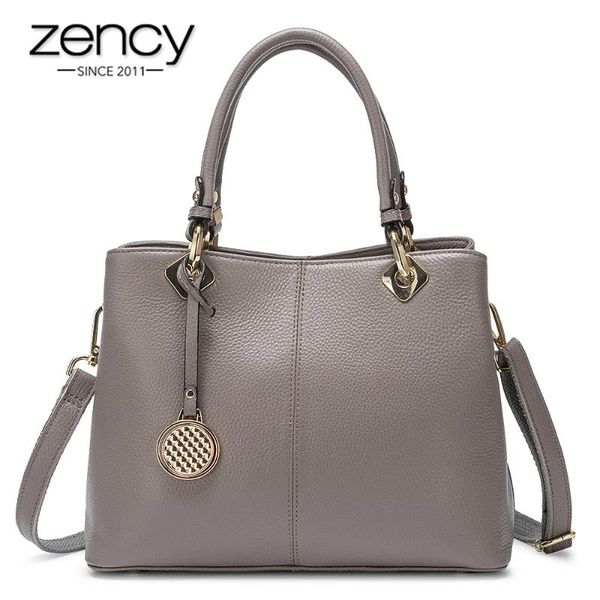 zency large capacity women tote handbag 100% genuine leather elegant lady shoulder crossbody bags black grey