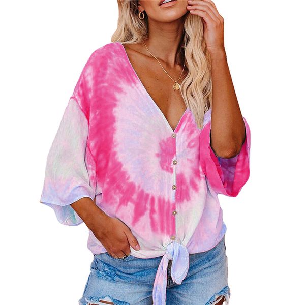 hirigin 2020 women v neck loose casual blouses bat wing button down blouse tie dye print knot front, White
hirigin 2020 women v neck loose casual blouses bat wing button down blouse tie dye print knot front, White