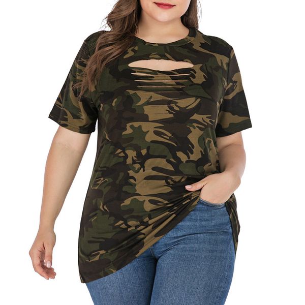 women's t-shirt plus size ripped hollow out camouflage printing tees 3xl 4xl women summer streetwear lace up short sleeve t-shirts, White
women's t-shirt plus size ripped hollow out camouflage printing tees 3xl 4xl women summer streetwear lace up short sleeve t-shirts, White