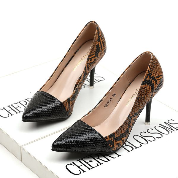 fashion simple pointed high heel shoes thin heel shallow mouth snake print color matching women's shoes wholesale, Black
fashion simple pointed high heel shoes thin heel shallow mouth snake print color matching women's shoes wholesale, Black