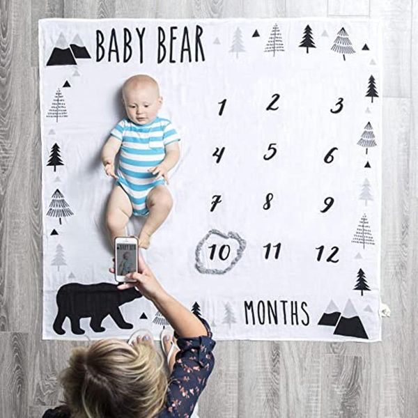 0-12m Baby Milestone Blanket Monthly Baby Blankets Newborn Soft Pgraphy Props Background Blanket Carpet