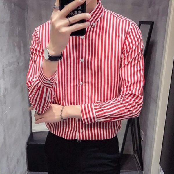 men's striped business shirt summer new long-sleeved slim shirt men trendy youth casual, White;black
men's striped business shirt summer new long-sleeved slim shirt men trendy youth casual, White;black