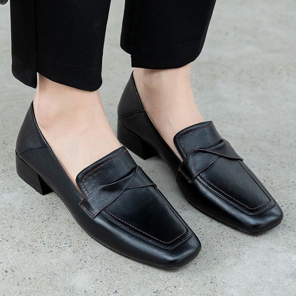 2020 autumn new thick heel square head deep-mouth thin shoes women's leather loafers semi-high heeled small leather shoes, Black
2020 autumn new thick heel square head deep-mouth thin shoes women's leather loafers semi-high heeled small leather shoes, Black